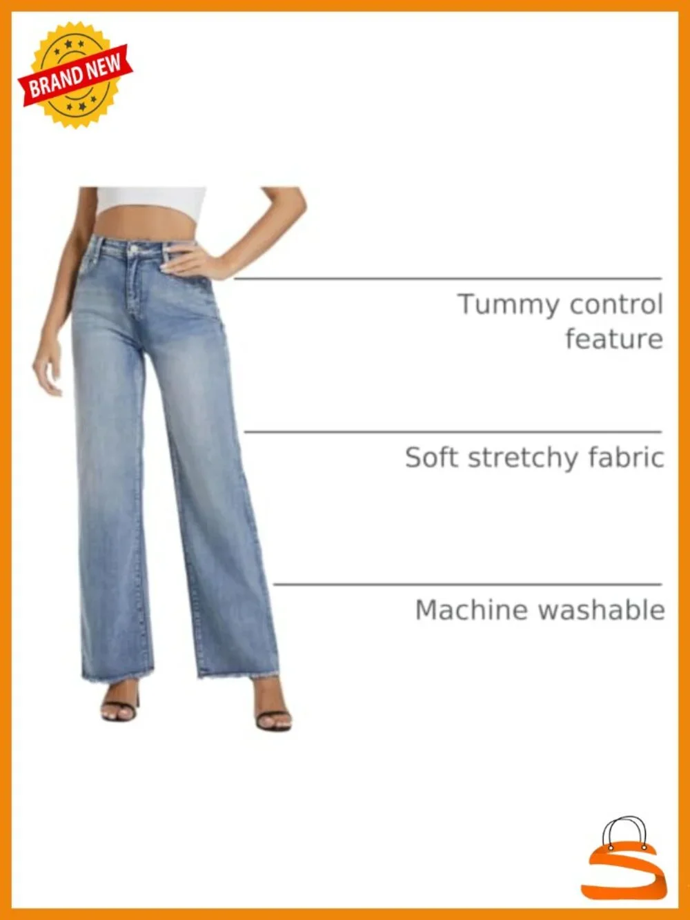 High Waisted Wide Leg Jeans Stretchy Raw Hem Loose Casual Denim